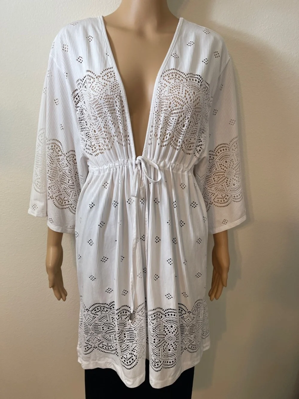 Dotti Beach Cover-Up White V-Neck Tie-Front